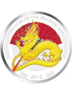 Niue 2012 - 2$ - Lunar Year of the Dragon - YELLOW - 1oz Silver Coin NEW