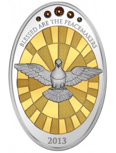 Cook Islands 2013 5$ ALABASTER WINDOW Weltfrieden Gold Gilded Silver Coin