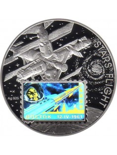Niue 2011 2 $ Conquest of Space First Man In Space 1 Oz Silver Coin Yuri Gagarin