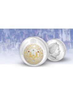 Cook Islands 2015 5$ CHRISTMAS SWAROVSKI BAUBLE Gold Gilded Proof Silver Coin