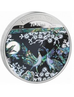 Papua 2015 10 Kina PRECIOUS PEARL CRANES Shell Money 3 Oz Silver Coin
