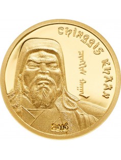 Mongolia 2016 1000 Togrog Chinggis Khaan Proof 0.5gr .999 Gold Coin