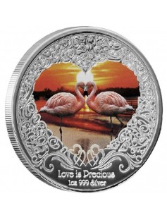 Niue 2011 2$ Love is Precious Pink Flamingo1 Oz Silver Proof Coin