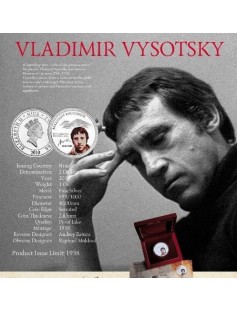 Niue 2010 2$ Vladimir Vysotsky 1 Oz .999 Proof Silver Coin Famous Russian Singer