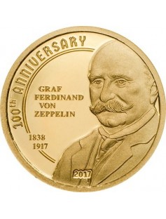 Cook Islands 2017 5 Dollars 100th Anniversary of Graf Zeppelin  .999 Fine 0.5g Gold Proof Coin