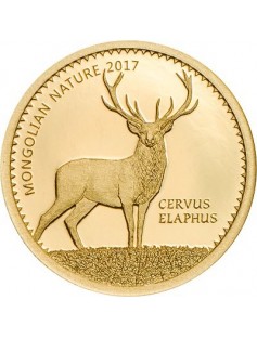 Mongolia 2017 1000 Togrog Red Deer – Cervus elaphus 0.5g Gold Proof Coin