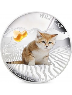 Fiji 2013 Wild Cat FELIS MARGARITA Sand cat Dogs & Cats 1 Oz Proof Silver Coin
