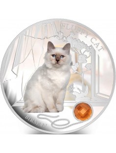 Fiji 2013 Fluffy Cat IV Birman Sacred Cat Dogs & Cats 1 Oz Proof Silver Coin