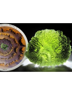 Cook Islands 2014 5$ METEORITE MOLDAVITE IMPACT 1 Oz Silver Coin Real Meteorite