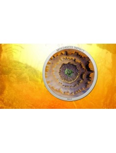 Cook Islands 2014 5$ METEORITE MOLDAVITE IMPACT 1 Oz Silver Coin Real Meteorite