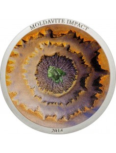 Cook Islands 2014 5$ METEORITE MOLDAVITE IMPACT 1 Oz Silver Coin Real Meteorite
